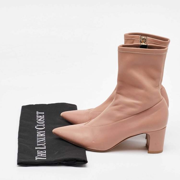 Pre Owned Valentino Dusty Pink Leather Pointed Toe Ankle Length Boots Size 37