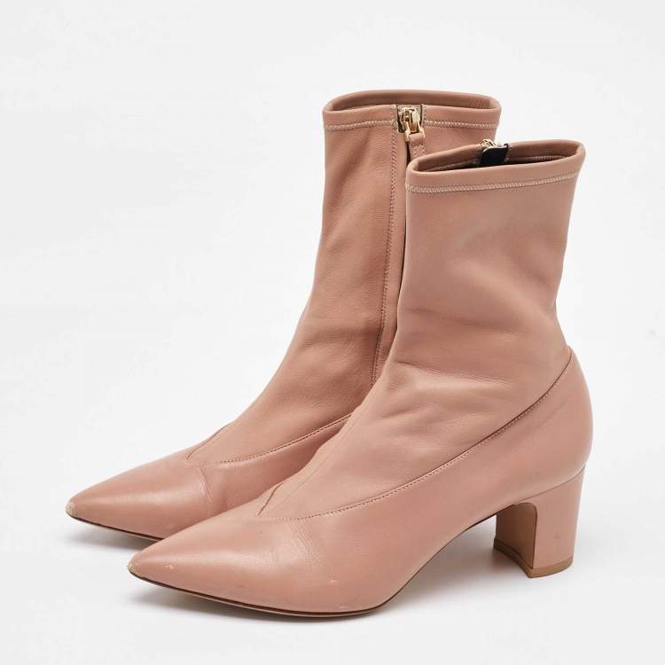 Pre Owned Valentino Dusty Pink Leather Pointed Toe Ankle Length Boots Size 37
