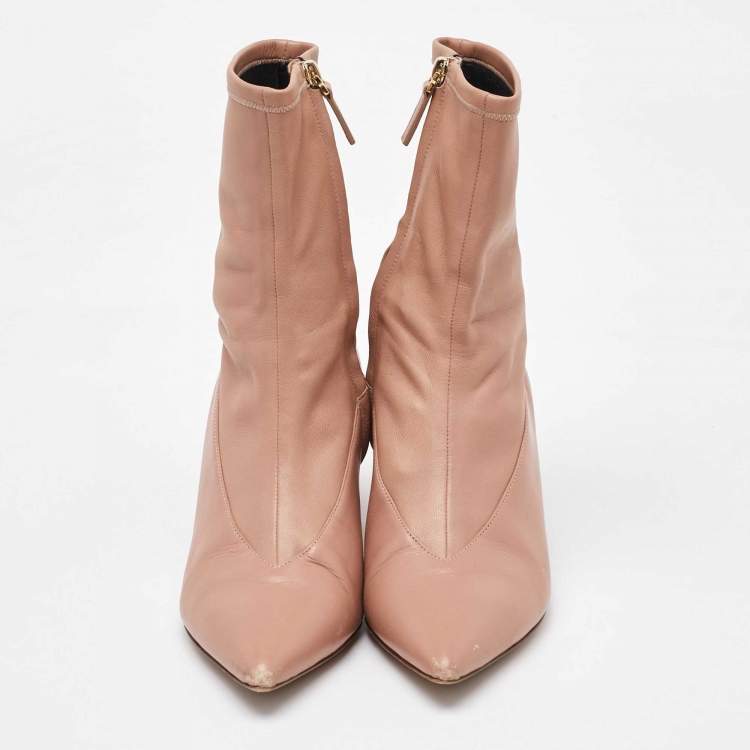 Pre Owned Valentino Dusty Pink Leather Pointed Toe Ankle Length Boots Size 37