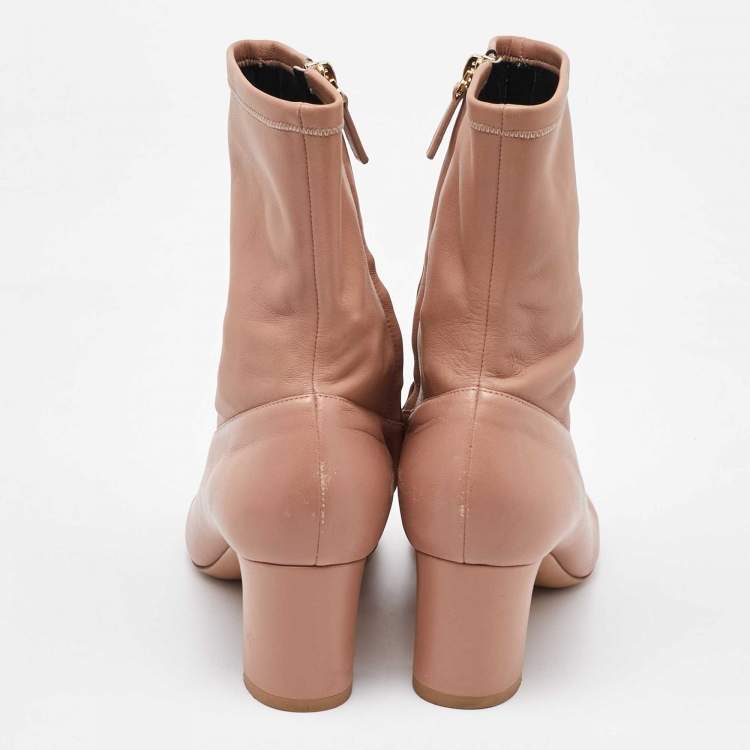 Pre Owned Valentino Dusty Pink Leather Pointed Toe Ankle Length Boots Size 37
