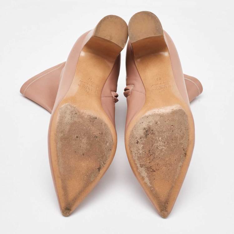 Pre Owned Valentino Dusty Pink Leather Pointed Toe Ankle Length Boots Size 37