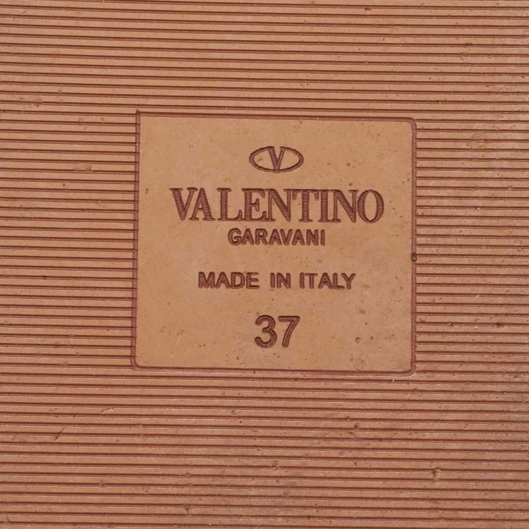 Pre Owned Valentino Brown Leather Atelier 03 Rose Edition Flat Slide Sandals Size 37