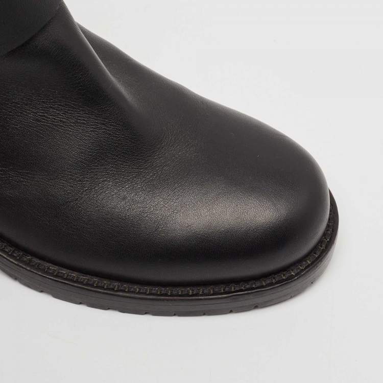 Pre Owned Valentino Black Leather Rockstud Biker Boots Size 37.5