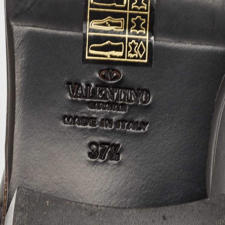 Pre Owned Valentino Black Leather Rockstud Biker Boots Size 37.5