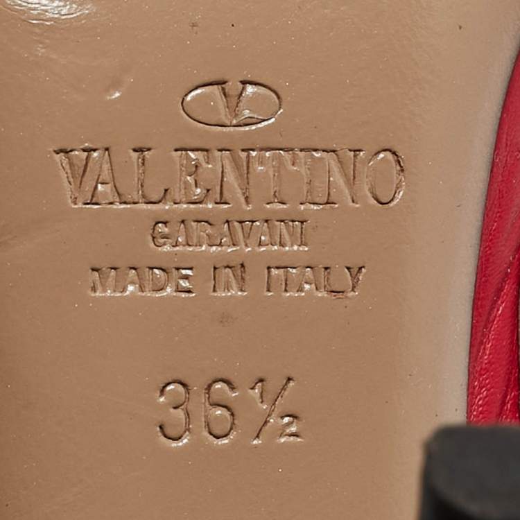 Pre Owned Valentino Red/Beige Leather Rockstud Caged Pumps Size 36.5