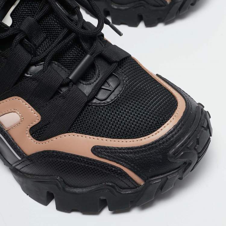 Pre Owned Valentino Fluorescent Black/Beige Mesh and Leather Climbers Sneakers Size 36