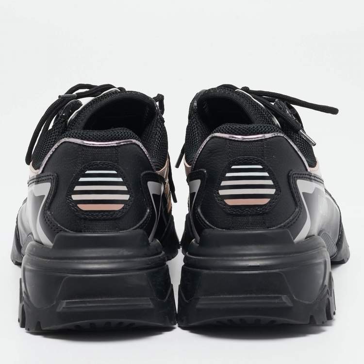 Pre Owned Valentino Fluorescent Black/Beige Mesh and Leather Climbers Sneakers Size 36