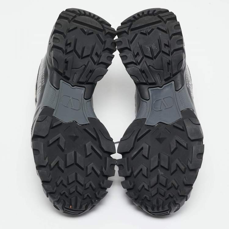 Pre Owned Valentino Fluorescent Black/Beige Mesh and Leather Climbers Sneakers Size 36