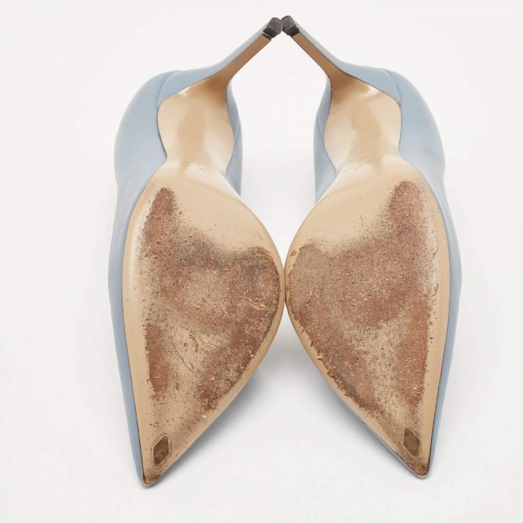 Pre Owned Valentino Blue Leather Pointed Toe Pumps Size 39.5