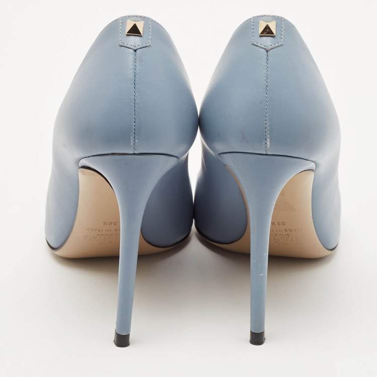 Pre Owned Valentino Blue Leather Pointed Toe Pumps Size 39.5