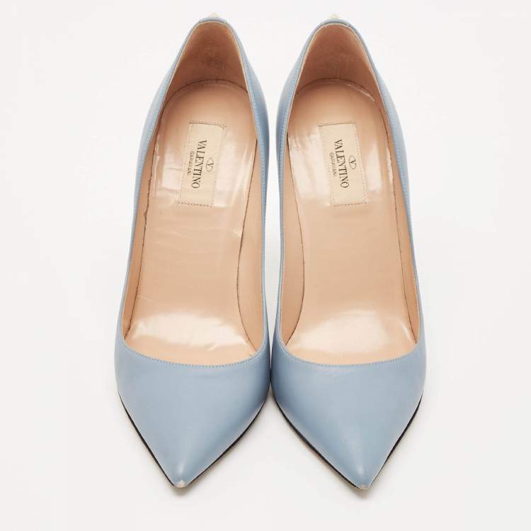 Pre Owned Valentino Blue Leather Pointed Toe Pumps Size 39.5