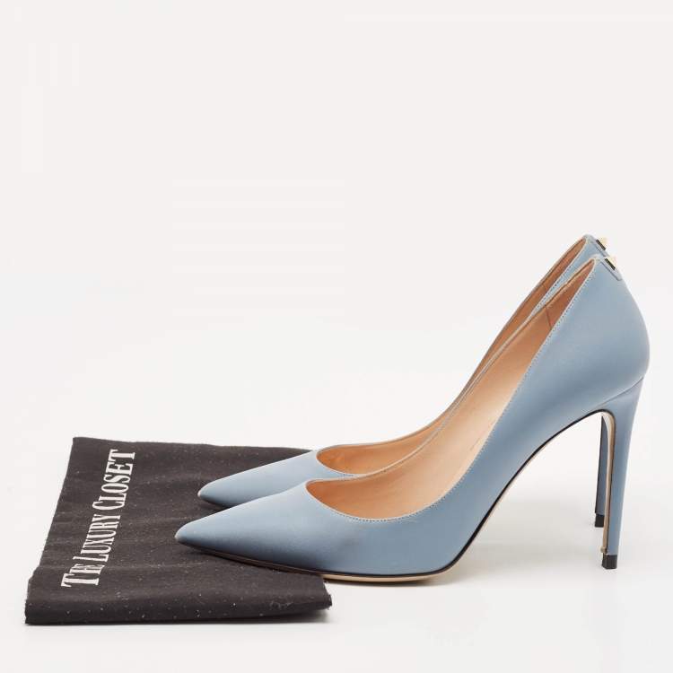 Pre Owned Valentino Blue Leather Pointed Toe Pumps Size 39.5