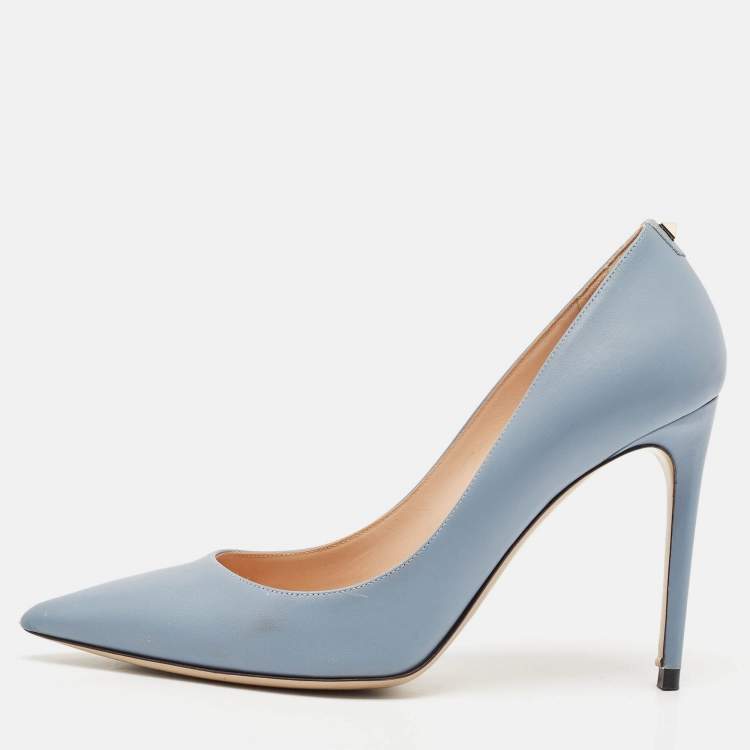 Pre Owned Valentino Blue Leather Pointed Toe Pumps Size 39.5