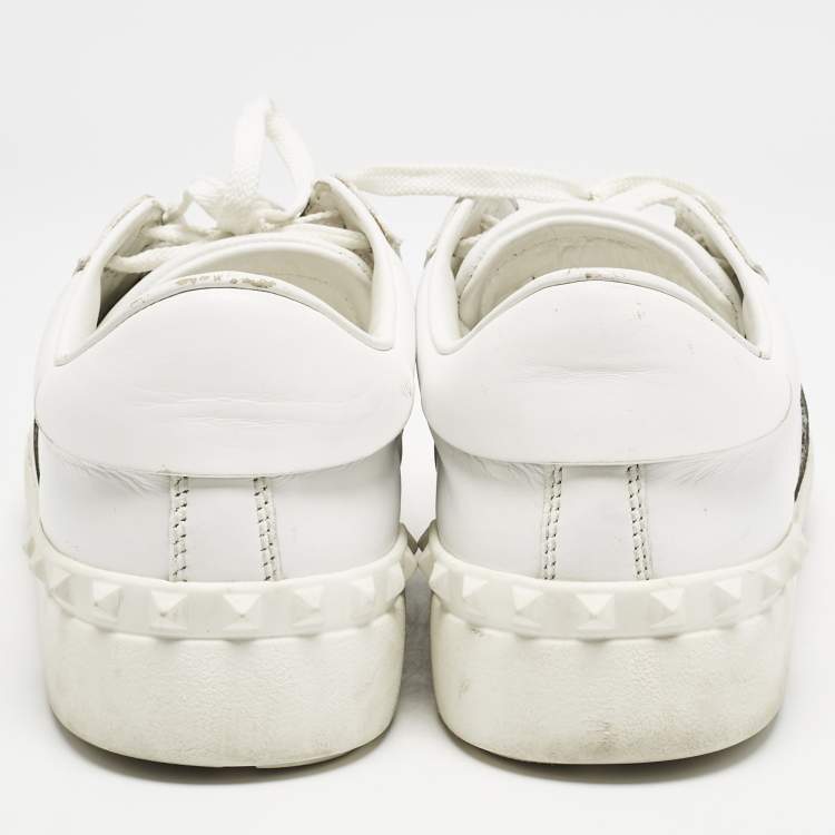 Pre Owned Valentino White/Grey Leather Open Low Top Sneakers Size 40