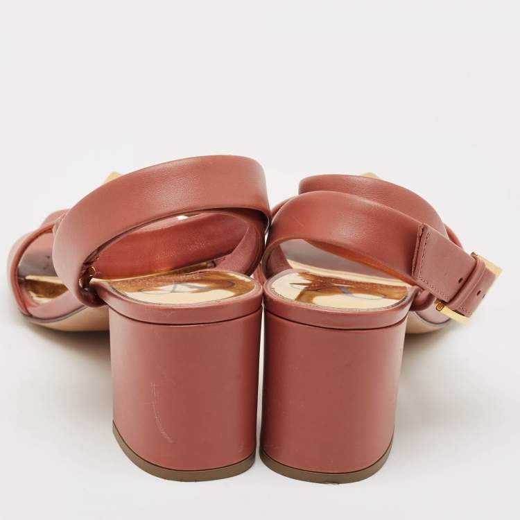 Pre Owned Valentino Pink Leather Roman Stud Ankle Strap Sandals Size 38.5