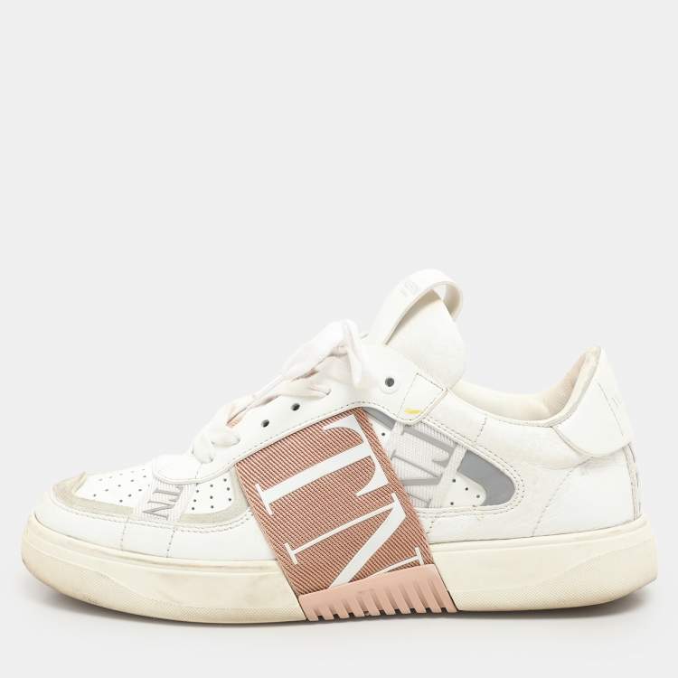 Pre Owned Valentino White Leather VLTN Low Top Sneakers Size 38.5