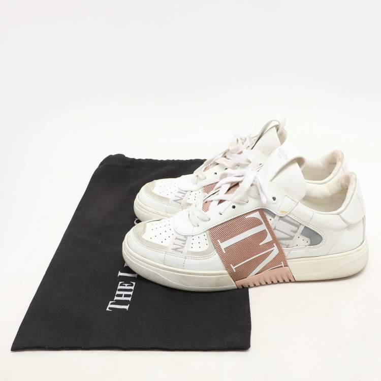 Pre Owned Valentino White Leather VLTN Low Top Sneakers Size 38.5