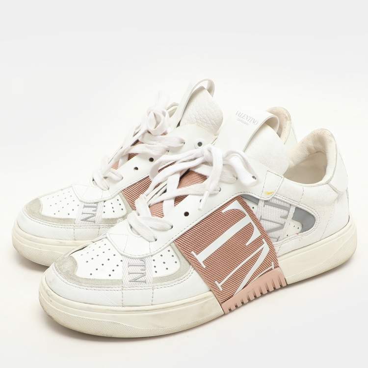 Pre Owned Valentino White Leather VLTN Low Top Sneakers Size 38.5
