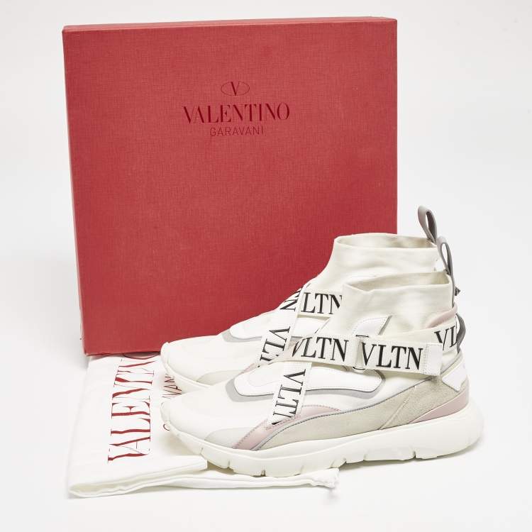 Pre Owned Valentino Multicolor Knit Fabric And Leather VLTN High Top Sneakers Size 39