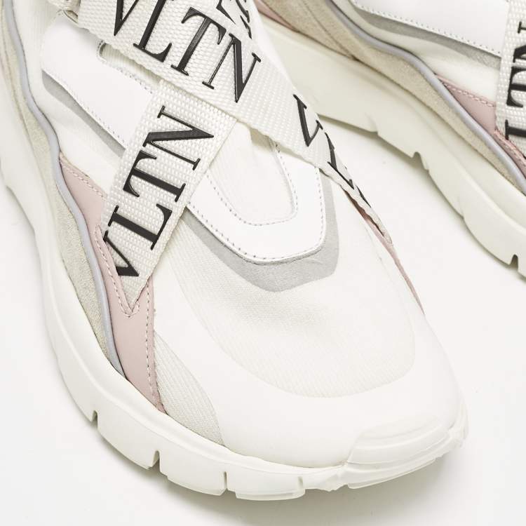 Pre Owned Valentino Multicolor Knit Fabric And Leather VLTN High Top Sneakers Size 39