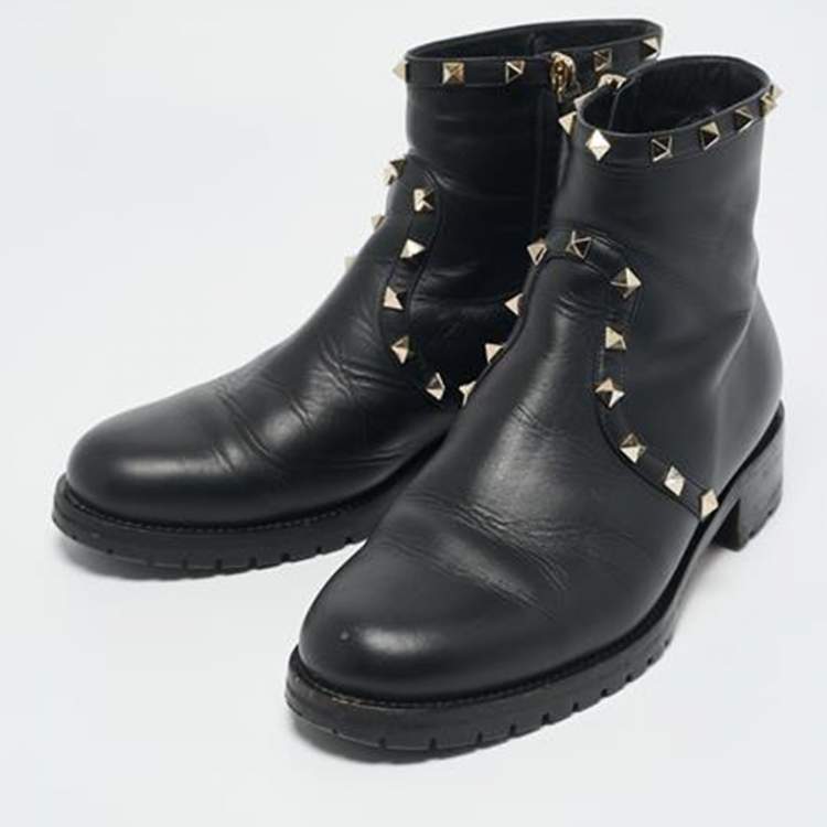 Pre Owned Valentino Black Leather Rockstud Chelsea Ankle Boots Size 39