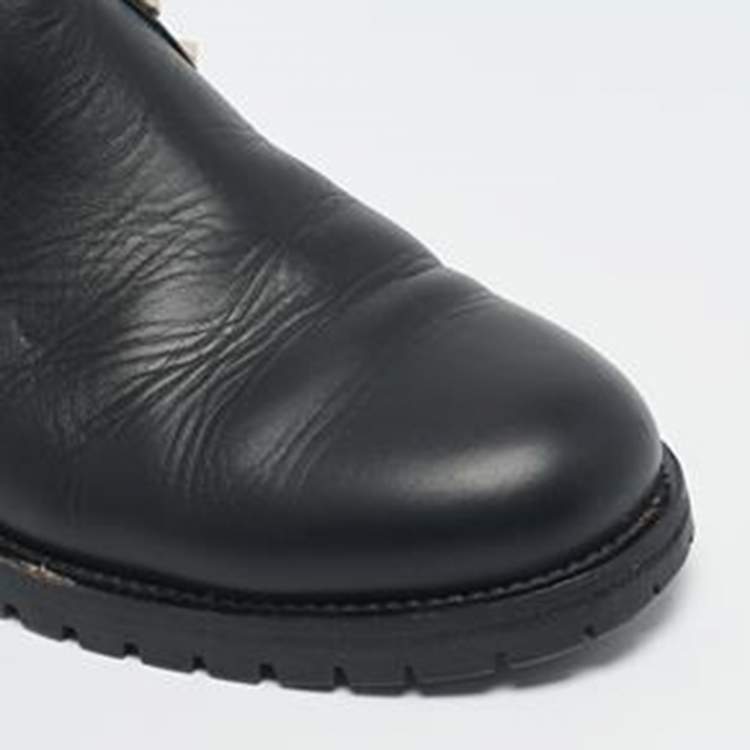 Pre Owned Valentino Black Leather Rockstud Chelsea Ankle Boots Size 39