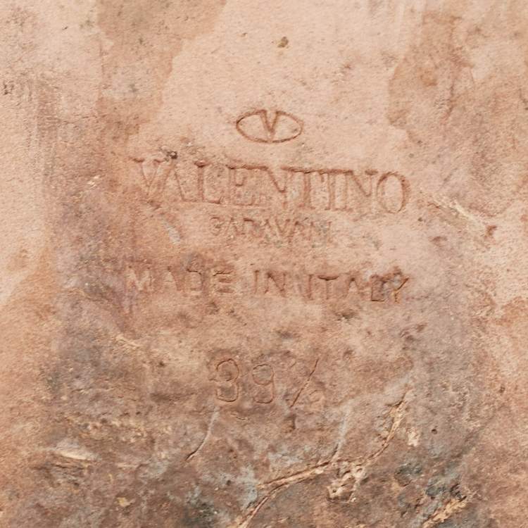 Pre Owned Valentino Rose Gold Sequins and Leather Rockstud Caged Ballet Flats Size 39.5