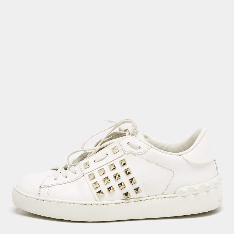 Pre Owned Valentino White Leather Rockstud Untitled Low Top Sneakers Size 39