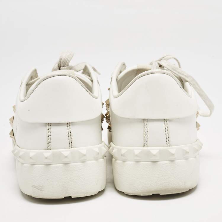 Pre Owned Valentino White Leather Rockstud Untitled Low Top Sneakers Size 39