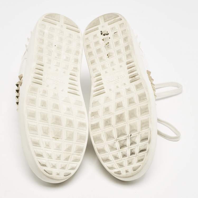 Pre Owned Valentino White Leather Rockstud Untitled Low Top Sneakers Size 39