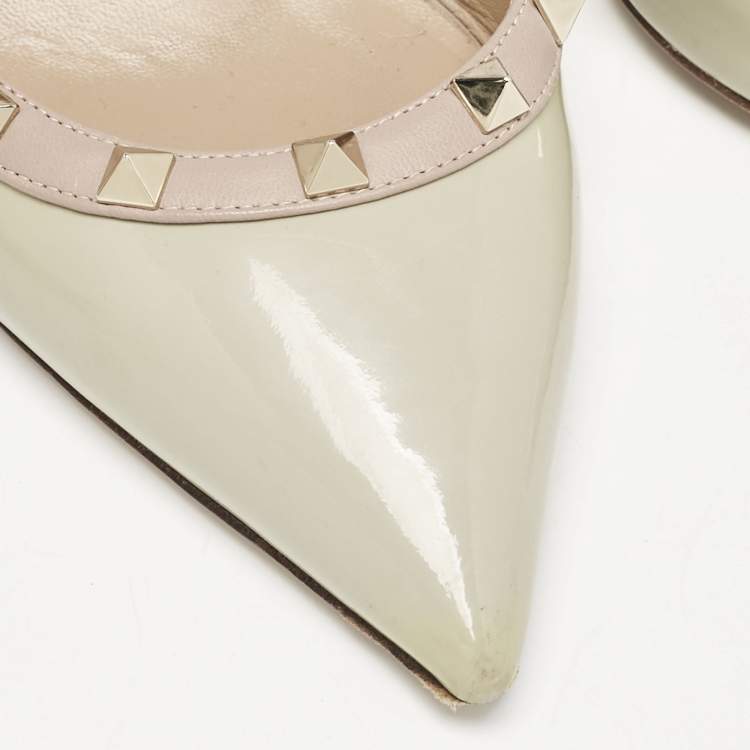 Pre Owned Valentino Dusty Pink/Green Patent and Leather Rockstud D'orsay Slingback Pumps Size 37