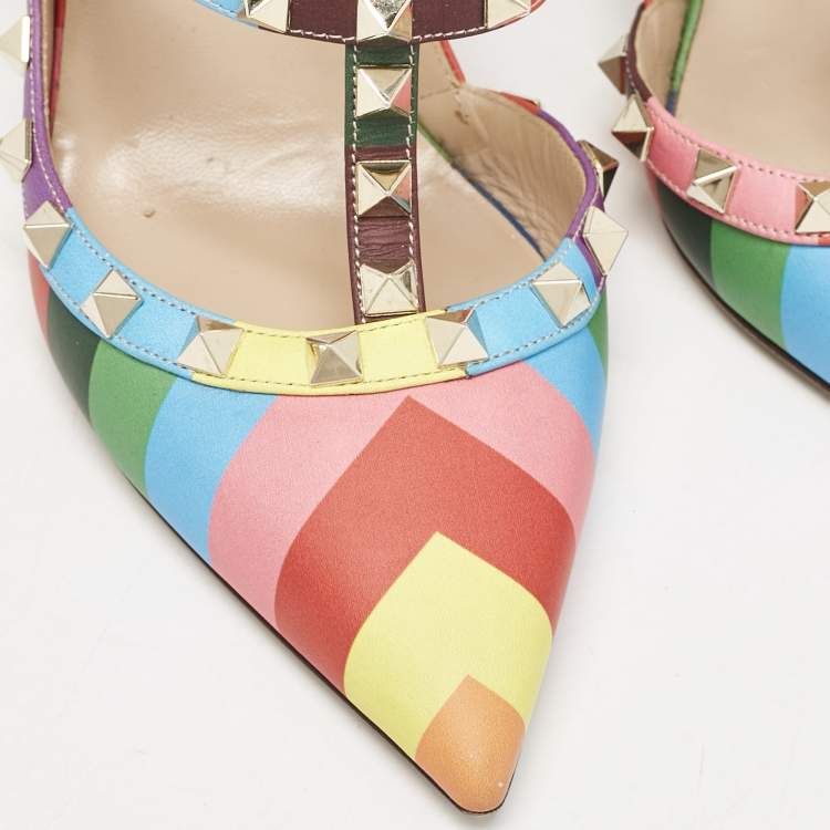 Pre Owned Valentino Multicolor Leather Rockstud Pumps Size 38