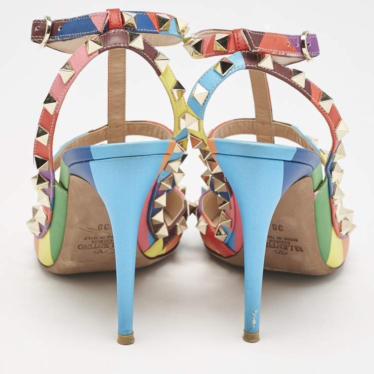 Pre Owned Valentino Multicolor Leather Rockstud Pumps Size 38