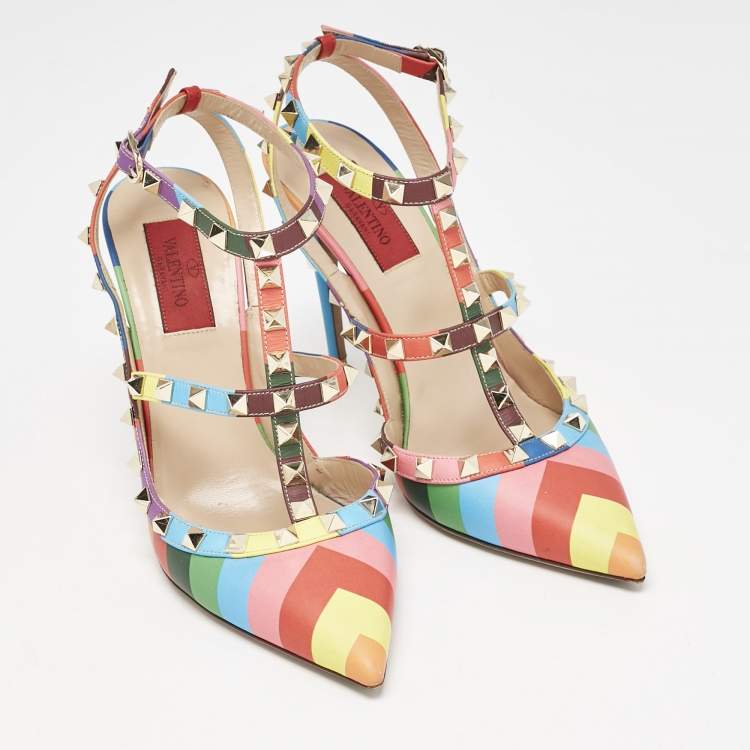 Pre Owned Valentino Multicolor Leather Rockstud Pumps Size 38