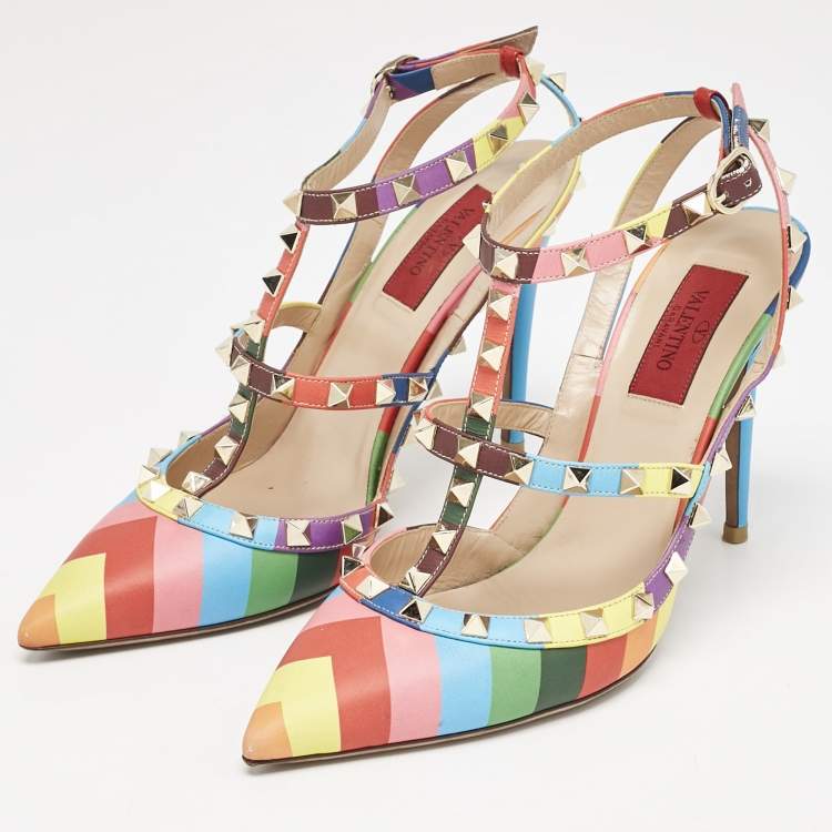 Pre Owned Valentino Multicolor Leather Rockstud Pumps Size 38