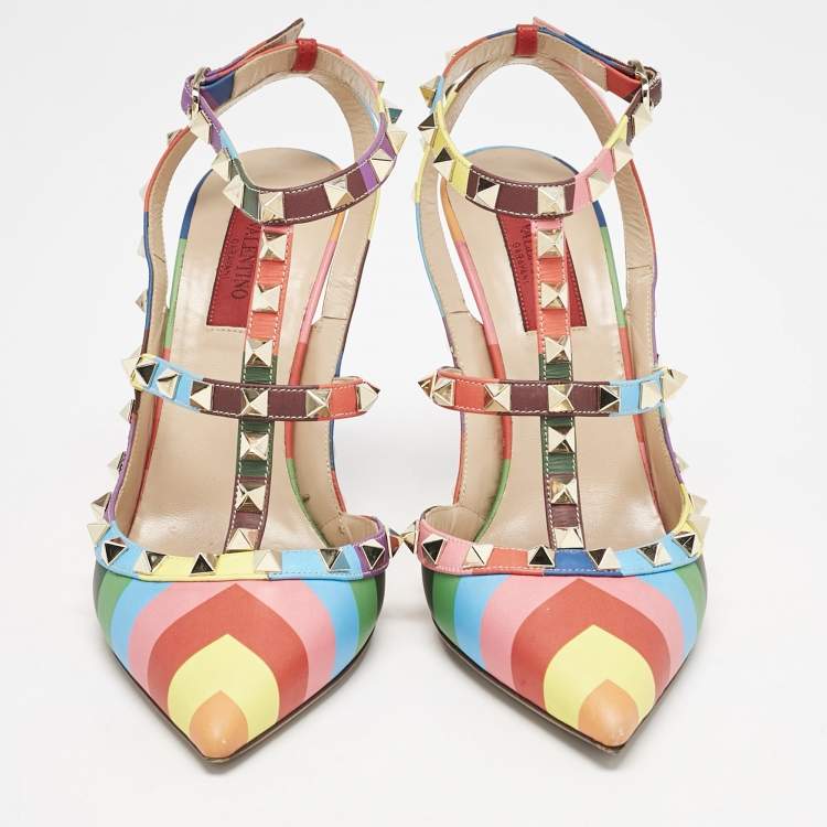 Pre Owned Valentino Multicolor Leather Rockstud Pumps Size 38