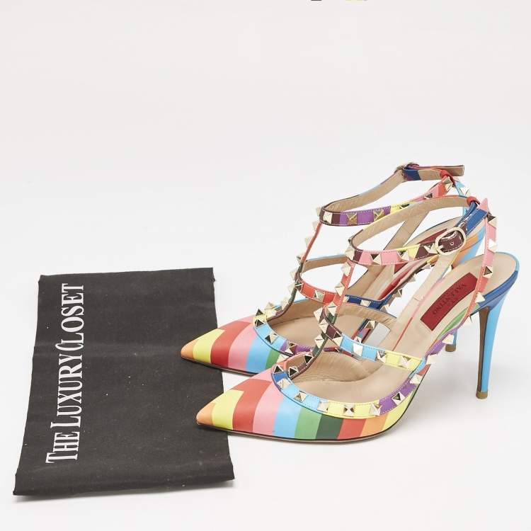 Pre Owned Valentino Multicolor Leather Rockstud Pumps Size 38