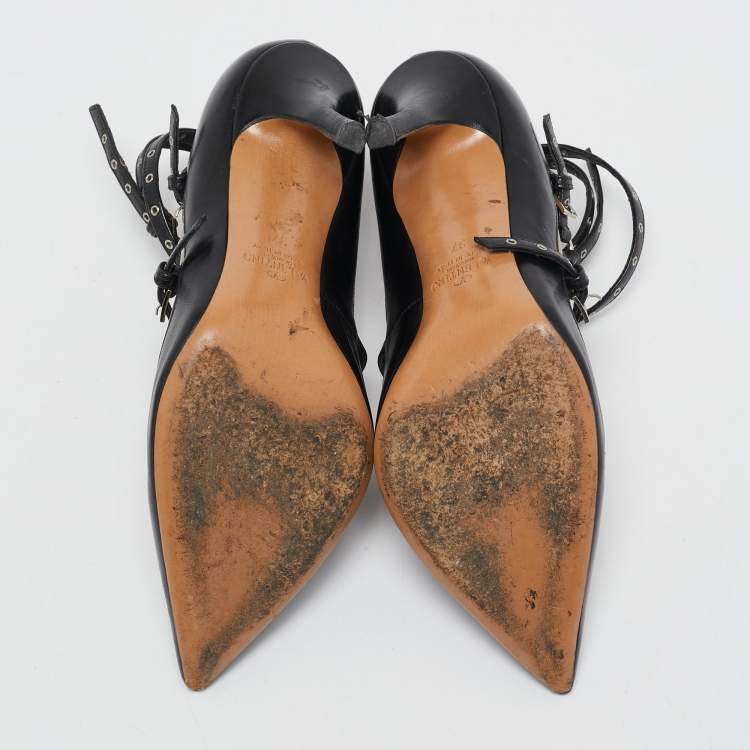 Pre Owned Valentino Beige/Black Leather Love Latch Detail Eyelet Embellished Pumps Size 37