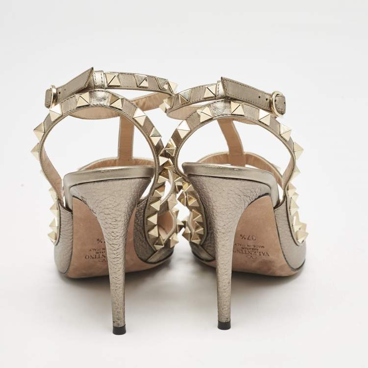 Pre Owned Valentino Metallic Leather Rockstud Caged Pumps Size 37.5