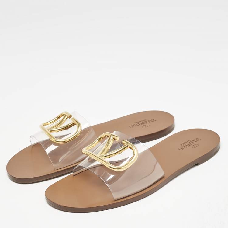 Pre Owned Valentino Tranparent PVC VLogo Flat Slides Size 40.5