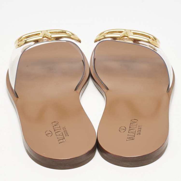 Pre Owned Valentino Tranparent PVC VLogo Flat Slides Size 40.5