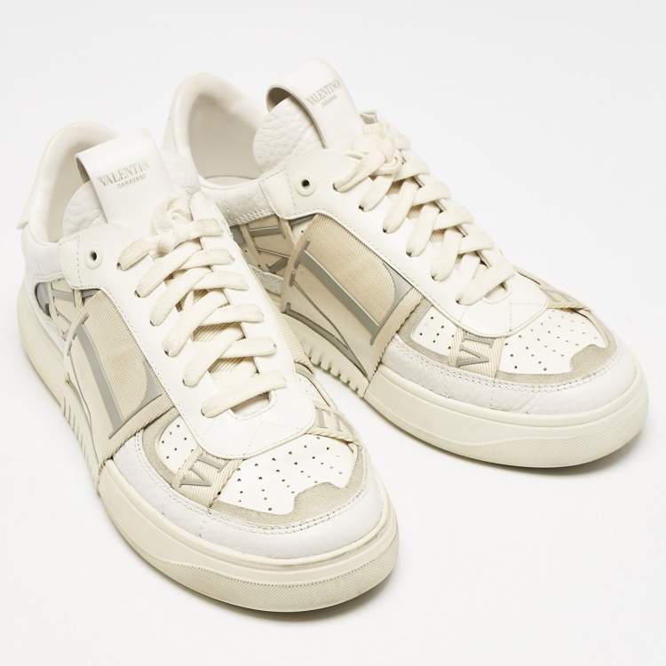 Pre Owned Valentino White/Grey Canvas and Leather VL7N Low Top Sneakers Size 37