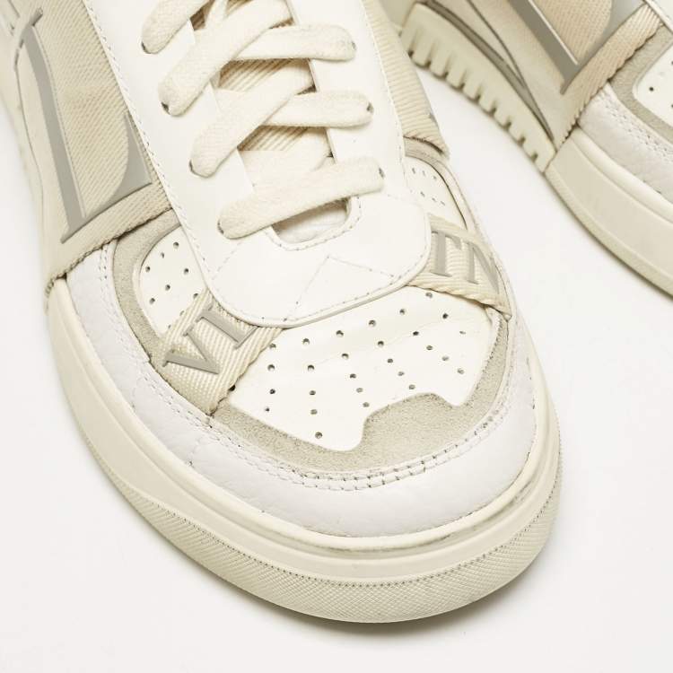 Pre Owned Valentino White/Grey Canvas and Leather VL7N Low Top Sneakers Size 37