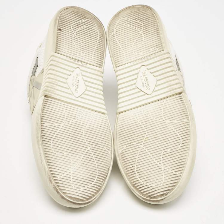 Pre Owned Valentino White/Grey Canvas and Leather VL7N Low Top Sneakers Size 37