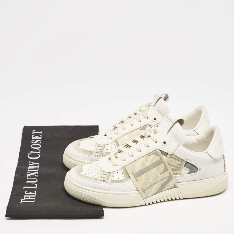 Pre Owned Valentino White/Grey Canvas and Leather VL7N Low Top Sneakers Size 37