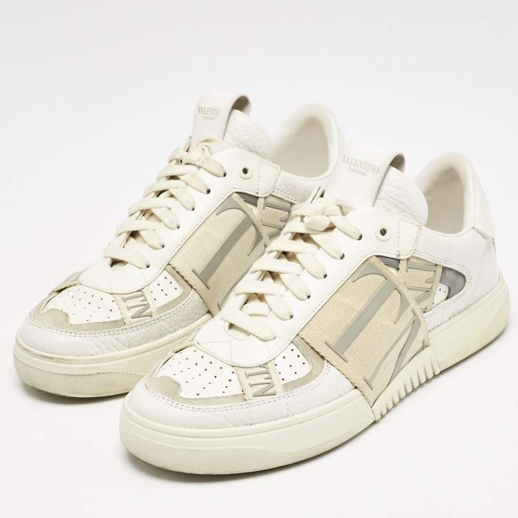 Pre Owned Valentino White/Grey Canvas and Leather VL7N Low Top Sneakers Size 37