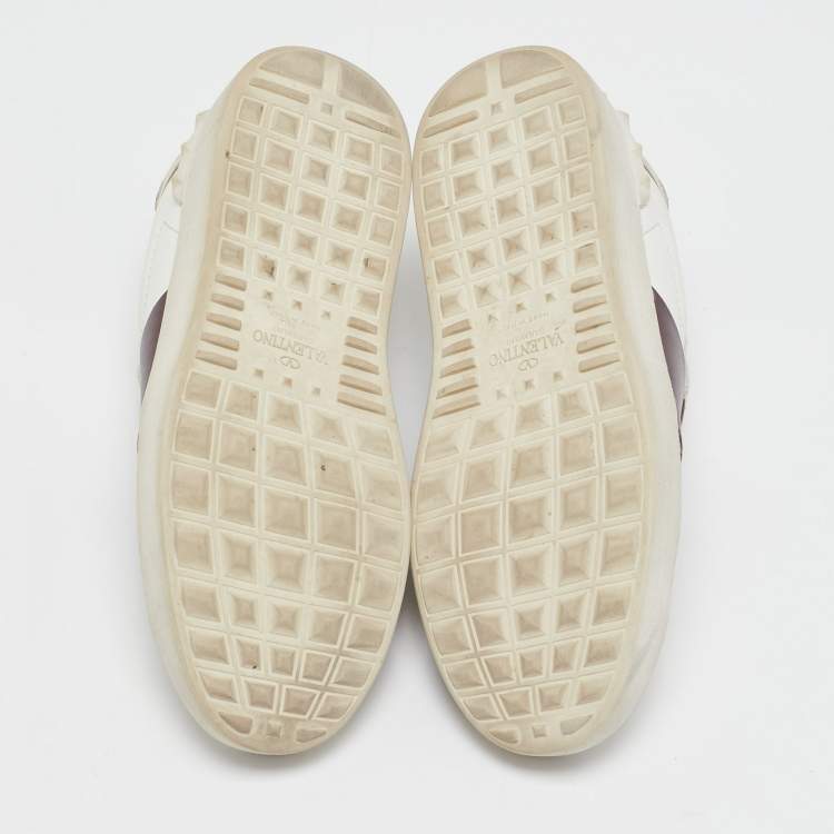 Pre Owned Valentino White and Burgundy Leather Open Low Top Sneakers Size 37