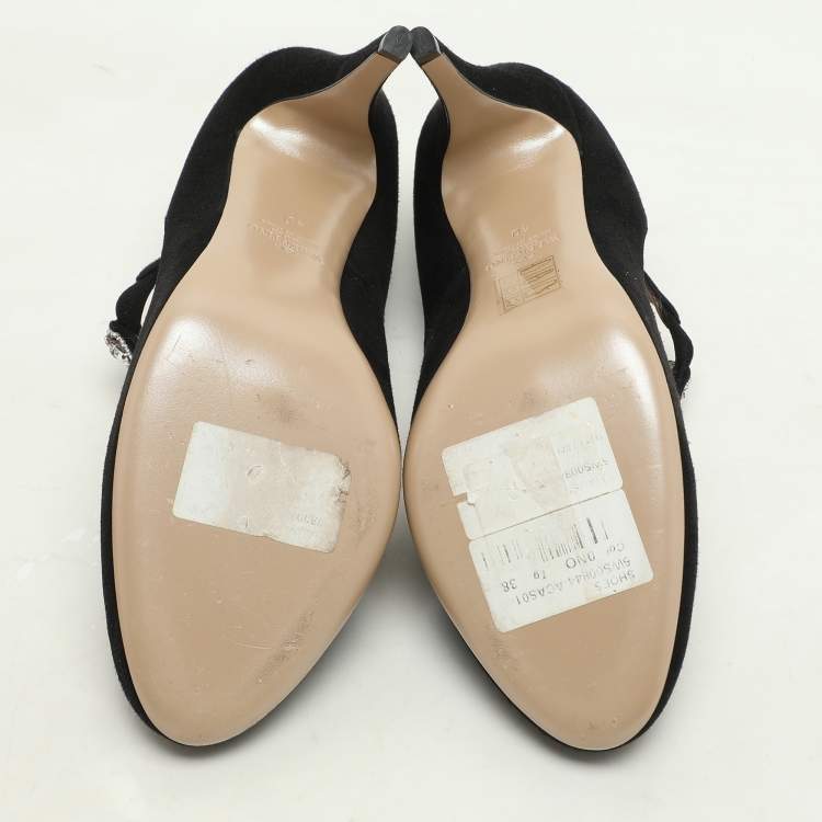 Pre Owned Valentino Black Suede Crystal Embellished Pumps Size 40