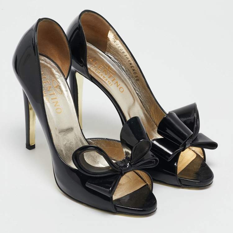 Pre Owned Valentino Black Patent Leather Bow D'orsay Pumps Size 38