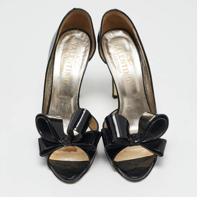 Pre Owned Valentino Black Patent Leather Bow D'orsay Pumps Size 38